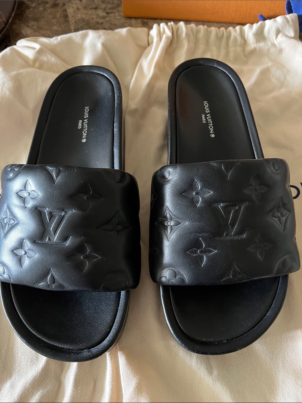 Authentic Louis Vuitton Black Jumbo Flatform Mules